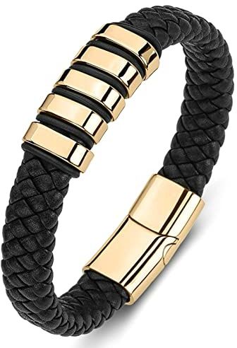 Aeici Armband för Män Stål, Herrarmband Stål och Läder Vänskapsarmband Män Flätat Armband med Spänne