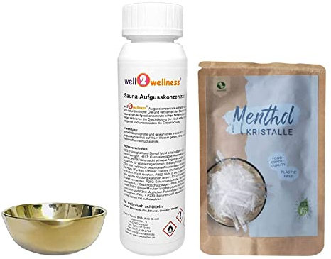 SudoreWell® Évaporateur pour sauna petit diamètre 5 cm / 2 cm de haut plus infusion sauna 125 ml citronnelle et 10 g de cristaux SudoreWell menthol