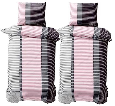 Leonado Vicenti Microfaser Bettwäsche 135x200 4 teilig Pflegeleicht Knitterfrei Mehrfarbig Rosa Grau Weiß Schwarz mit Reißverschluss