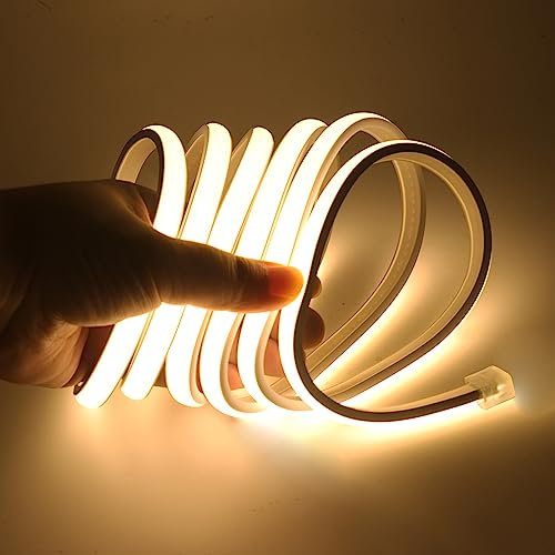 KISUFU 220V Flessibile Striscia LED COB con interruttore,IP65 impermeabile,Alta luminosità 288 LED/m,Luminoso Nastri LED per armadio cucina casa fai da te camera da letto interni (1m,Bianco caldo)