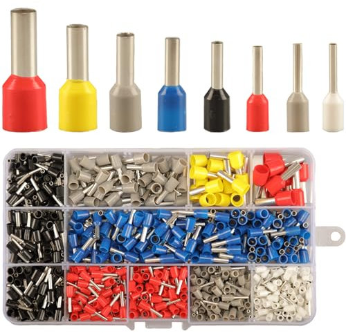 Embouts de Cablage 900 pièces, Cosses Embout a Sertir Connecteurs de Bornes à Broches, Kit d'assortiment de Virole de Fil, 8 types de Connecteur à Sertir en Cuivre Isolé, Borne d'extrémité de Cordon
