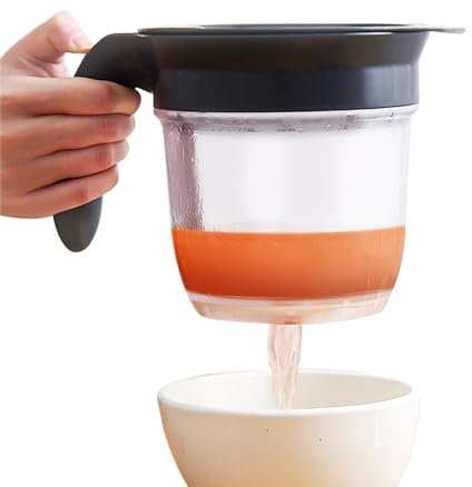 Séparateur de Graisse avec Ouverture Inférieure Séparateur de Graisse Tasse à Mesurer Séparateur D'huiles et Graisses pour Sauces Verseur Doseur 1L