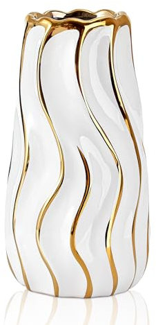 OTARTU Vase en céramique Blanc pour décoration d'intérieur, Vase à Fleurs décoratif, vases en céramique à Rayures Verticales pour décoration d'intérieur, Chambre, Bureau, Salon, Salle de Bain,