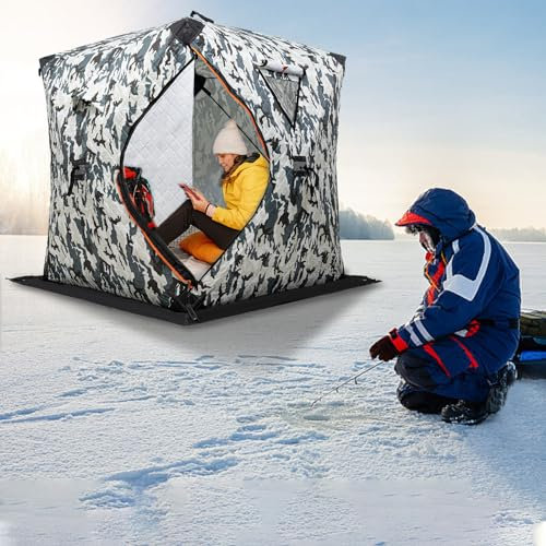 Fisketält 2 män, campingtält skydd mot vind och snö, vikbar design, kvadrat, isfiskshelter, karptält med bärväska, för vinterfiske, utomhus, isfisketält