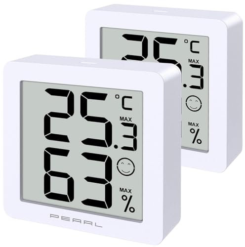 PEARL Zimmerthermometer: 2er-Set Kompakte Thermo- & Hygrometer, Komfort- & Min./ Max.-Anzeige (Thermometer Feuchtigkeitsmesser, Minimum Maximum Thermometer, Kühlschrankthermometer)