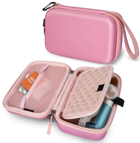 MEDMAX Hårt skal fodral för bärbar nebulisator astma inhalator, stötsäker resa bärväska för personliga inhalatorer, Rosa, Resväska