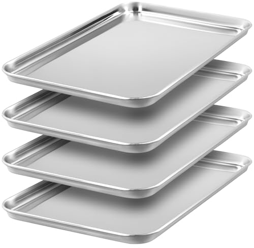 JEUIHAU 4 PCS Stainless Steel Tray, Rectangle Stainless Steel Bathroom Tray Small Makeup Jewelry Tray Silver Countertop Organizer for Kitchen, Table, Wash Basins 22.8 x 14.8 x 1.2cm
