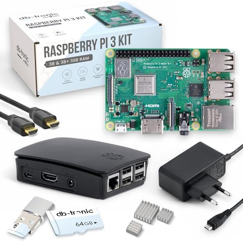 db-tronic Raspberry Pi 3 B+ 1 Go Starter Kit | Édition 64 Go | Alimentation | Boîtier | HDMI 4K | idéal pour Home Assistant et Le Smart Home