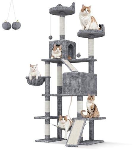 TRIUMPHKEY Cat Tree,209cm Large Cat Tower with Scratching Post,Play Towers for Indoor Cats,Cat Climbing Trame,Activity Trees for Cats with Sisal Pole, Hammock (Grey)