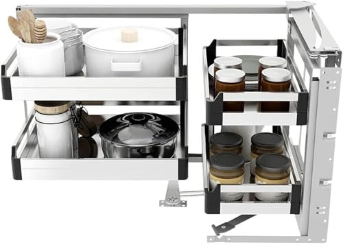 Eckoptimierer für Jalousienecke, Küchenschrank, Chrom, ausziehbarer Organizer mit Absenkautomatik