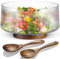 NiHome Extra Große Salatschüssel aus Glas mit Akazienholz-Boden & Holzservierbesteck