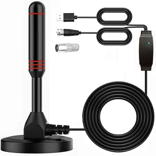 DVB-T/DVB-T2 Antenne mit Verstärker, HDTV Zimmerantenne für Fernseher, 360 Grad Empfang - Mit Magnetfuß - 5 Meter Kabel, Unterstützt 4K HD-Kanäle & Alle TV-Geräte