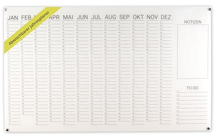 Jahresplaner Acryl - beschreibbar & abwischbar - Wandplaner und Familienplaner mit Abstandshaltern - ideale Haushalts- und Planungstafel für Eltern - Monatsplaner – Größe: 100x60 cm – Transparent