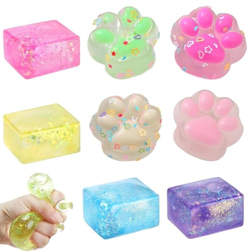 Lot de 8 balles anti-stress - Pattes de chat - Pour enfants - Pour soulager l'anxiété et le stress - Couleurs aléatoires