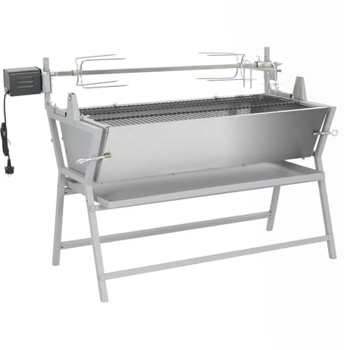 Gecheer Barbecue con spiedino girevole in acciaio inox, corpo in ferro, 132 x 55 x 98 cm, per carne, pollo, costole
