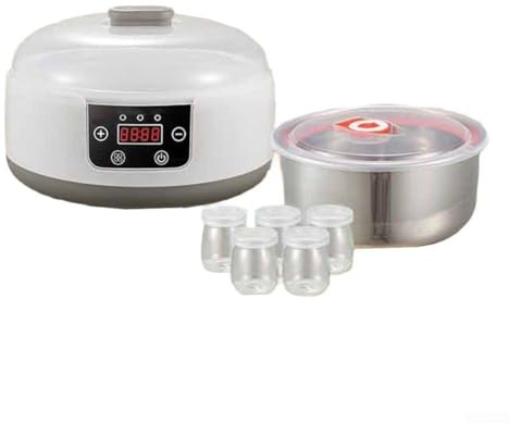Yogurtera casera con rango de temperatura ajustable y temporizador hasta 36 horas, incluye cinco tarros de cristal y tapa transparente para un uso fácil (normativa europea)