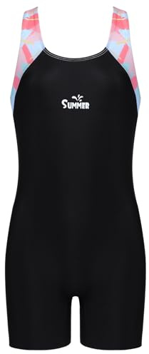 InfiniZer Girls' One Piece Racerback Swimsuits Kids Sun Protection Bathing Suits Athletic Competitive Swimwear for 3-12 Years (UK, Age, 9 Years, 12 Years, Regular, Black)