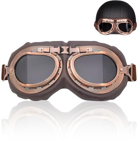 FOSDICK Occhiali Moto Retro Antivento Antisabbia Occhiali da Moto Vintage Stile Punk Occhiali Motocross Uomo per Mezzo Casco per Sport all'Aria Aperta Aviatore Corsa Racer ATV (Marrone + Grigio Lenti)