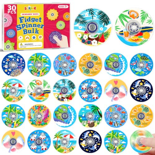 SCIONE 30-pack mini fidget spinner ocean souvenir barn leksak | 30-pack fidget spinner ocean strand med låda. Perfekt barnkalas present för barn från 3 år.