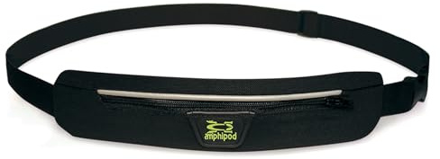 Amphipod AirFlow MicroStretch Belt, Ultra-Light Minimalist Runners Waist Pack Bag for Running, Jogging, Men & Women - Black/Silver - L