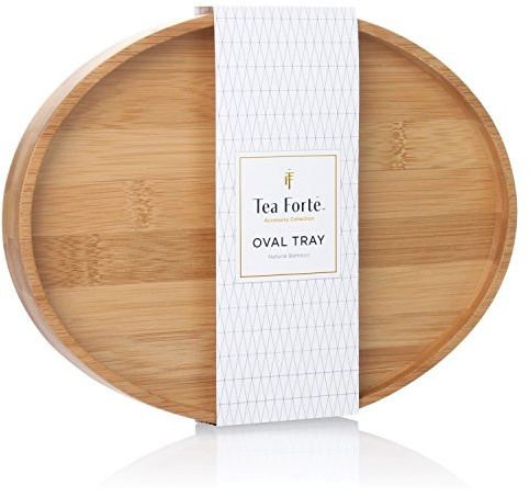 Tea Forte Natural Bamboo Small Oval Decorative Serving Tray for Tea, Coffee, Snacks, 9 in x 7 in