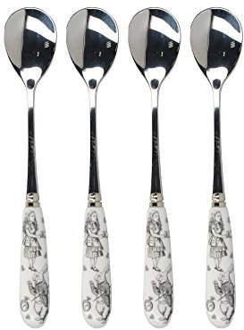 V&A Alice nel paese delle meraviglie cucchiaini in acciaio inox con manici decorativi in porcellana, 15,5 cm, bianco