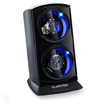 KLARSTEIN St. Gallen Premium - Scatola del Tempo, Watch Winder, Carica Orologi Automatici, Capacità: 2 Orologi, 4 Velocità, Funzionamento Senso Orario, LED, Nero