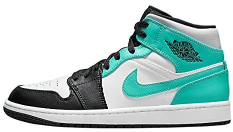 Nike Herren Air Jordan 1 Mid Basketballschuhe, Weiß, Schwarz, Grün (Island Green), 42, Weiß/Schwarz/Island Green, 43 EU