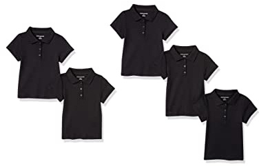 Amazon Essentials Girls' Short-Sleeved Uniform Interlock Polo Shirt, Pack of 5, Black, 6-7 Years