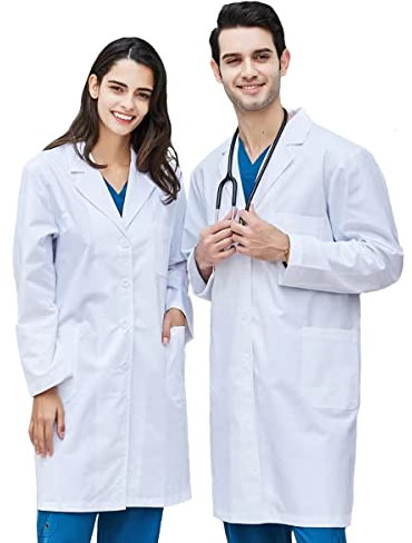 CoatCool Women's & Men's White Medical Lab Coat - Cotton, Unisex, Long Sleeves, Fancy Dress Labcoat for Cosplay, School Student