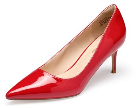 GENSHUO Escarpins à Talons Bas pour Femmes Talons Aiguilles Élégants à Bout Pointu 6CM/2,36 Pouces Chaussures à Talons Hauts Vernies pour Le Travail de Mariage en Soirée, Rouge 40EU