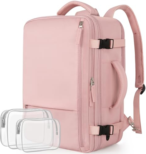 Snoffic Reseryggsäck, handbagage för män, kvinnor, flygresor, ryggsäck för 17,3 tums bärbar dator, Rosa, 16.53 x 11.41 x 7.87 inches(L x W x D)