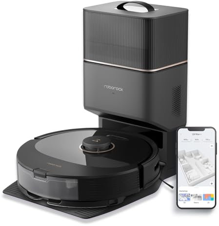 roborock Q8 Max+Saugroboter mit Absaugstation,Reactive Tech-Hindernisumgehung,5500 Pa,Ultraschall-Wischsystem,APP-Sprachsteuerung(Schwarz)