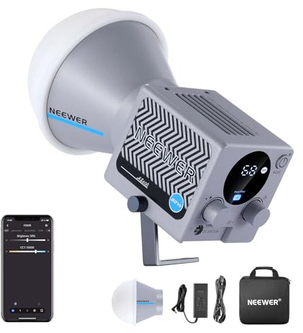 NEEWER HS60B Mini Luz Video con App Control, 60W Portátil Bicolor Iluminación COB LED Foco Lámpara Continua Estudio Fotográfico con 35000lux/1m 2700-6500K 0-100% PWM Atenuación CRI/TLCI 97+USB Tipo C