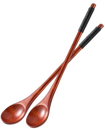 Amabro 2 Pièces Cuillère en Bois de Cuisine, 19.8cm Cuillère à Miel, Ustensiles de Cuisine à Long Manche Avec Poignées