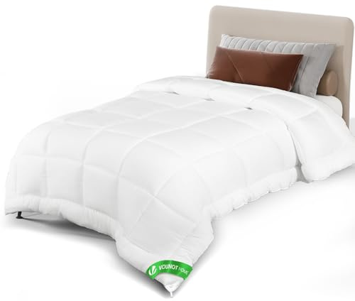VOUNOT® Edredón Acolchado 135x200 cm (Cama 80), Edredón Ligero para Verano Relleno Nórdico de Suave Microfibra 200 gr/m², Refrescante Transpirable y Acogedor, con Certificación Oeko-Tex, Color Blanco
