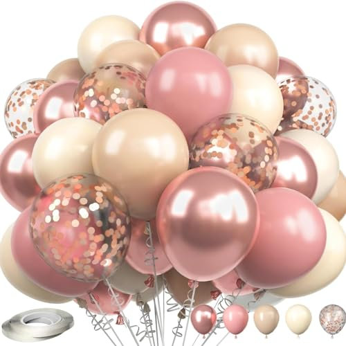 Luftballons Geburtstag Beige Rosa, 60 Stück 30cm Retro Rosa Creme Roségold Weiß Luftballons für Hochzeit Geburtstag, Apricot Ballons für Baby Shower, Babyparty, Hochzeit deko Mädchen