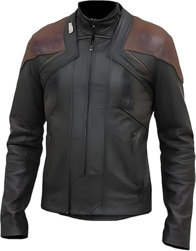 A&M Express Captain Riker Veste en cuir véritable pour homme – Commander Field Black TV Show Saison 3, Noir , XXL