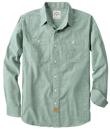 Dubinik® Camisas para Hombre Tela Juvenil Manga Larga Trabajo Casual Botones Vintage Algodon con Bolsillos