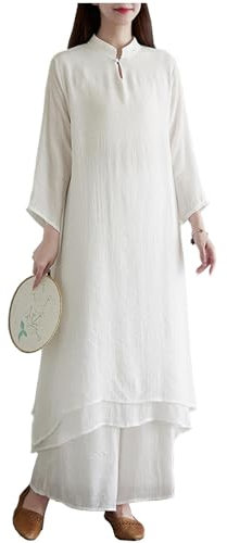 Tai-Chi-Kleidung für Damen, Traditionelles Chinesisches Kung-Fu-Set aus Baumwolle und Leinen, Uniform für Zen-Meditation, Kampfsport, Wing Chun-Bekleidung,White-M