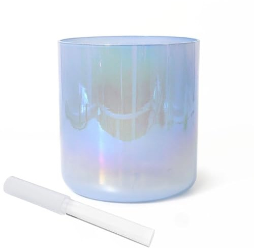 Ciotola di cristallo alchemico viola blu da 8 pollici, guarigione sonora, ciotola sonora for chakra, con percussore in acrilico e anello di tenuta, regalo for meditazione yoga(F Note)