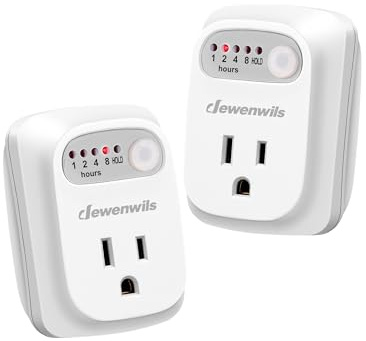 DEWENWILS Indoor Countdown Timer Outlet 2Pack, Timers for Electrical Outlets, 125V/15A/1000W Auto Shut Off Safety Outlet, One 3-Prong Grounded Outlet, Light Timers, 1/3 HP, UL Listed