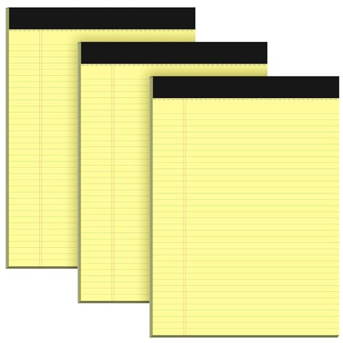 Roneky Notizblock A4 Legal Block, 3 Stück Gelbe Papier Block Liniert, Notizblöcke Schreibblock Liniert A4 Schmal Ruled Liniertes Papier Notizblöcke 30 Blatt Pro Schreibblock für Schule, Haus, Büro