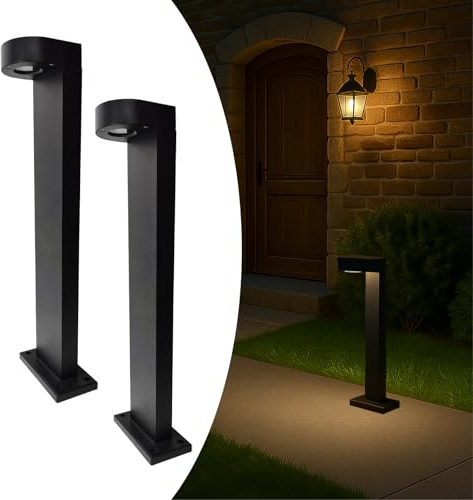 LED ATOMANT Pack 2x Balizas Exterior Jardin 7W, color blanco frio 6500K, IP67 Impermeable, 750LM Poste de iluminacion LED negro antracita de metal para Caminos