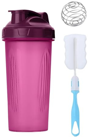 Protein Shaker, Proteinshaker Flasche,Shaker Proteinshake,600ml Eiweiß Shaker, proteinshaker mit Messskala & Kugel für Fitness Eiweiß, Auslaufsicherer Deckel mit Schlaufe(Violett)