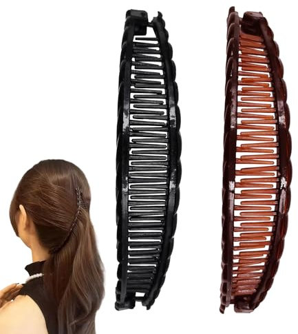 SSKHE Pinces à Cheveux en Forme de Banane Grandes Pinces à Griffes PlatePinces DéCoratives pour Accessoires de Cheveux pour Femme Pinces à Cheveux Français,15 Cm,Noir et Marron