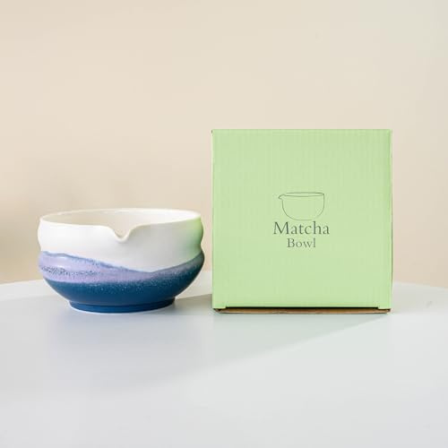 YlobdolY Matcha-skål av glaserat porslin, handgjord, traditionell, med pip, akvarell, presentförpackning för att slå matcha