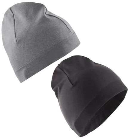 WPNCYK Skull Caps for Men, 2 Pack Satin Lined Skull Cap, Stretch Fit Running Beanie for Cold Weather, Lightweight Polyester Skull Caps for Sports and Outdoor Activities