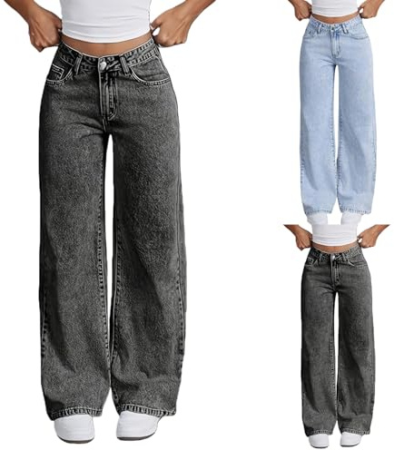 Baggy Jeans Mädchen Hohe Taille Waschen Jeanhose mit Taschen Weite Bein Retro Y2k Denim Hosen Streetwear Weiche Hip Hop Freizeithose für Kinder Mädchen (Grey, 9-10 Years)