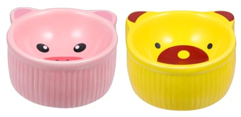Gatuida Ciotola per Criceti in Ceramica 2 Pezzi, Mangiatoia Anti-rotazione e Anti-morso Design Cartone Animato, Alimentazione Sicura per Piccoli Animali Domestici Stile Casuale
